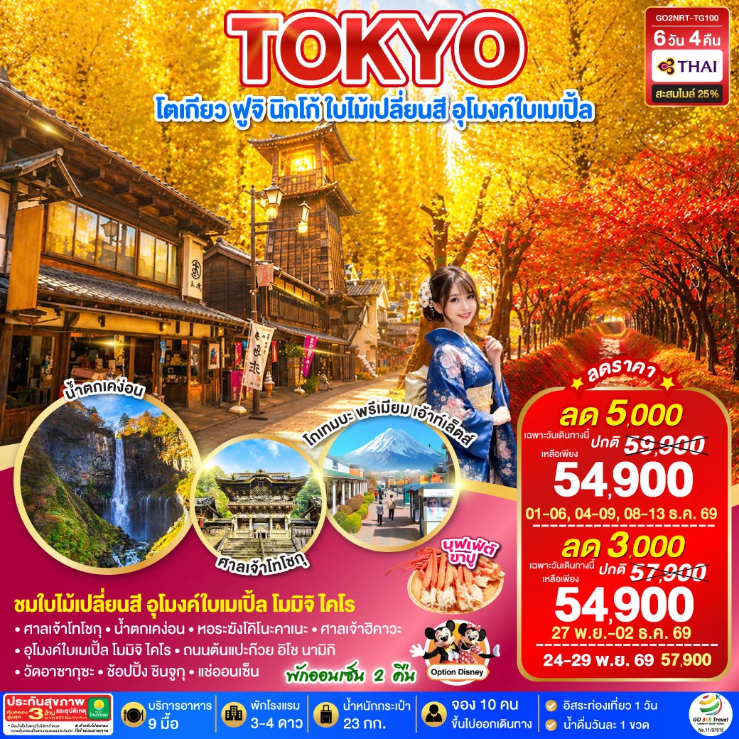 ทัวร์ญี่ปุ่น TOKYO FUJI NIKKO MOMIJI AUTUMN 6วัน 4คืน (TG)